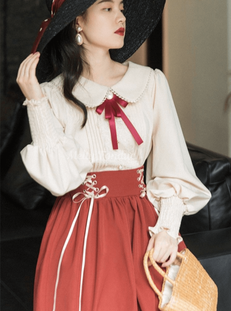 【2点セット】お忍びトップスとお嬢様の休日スカート(全3色)