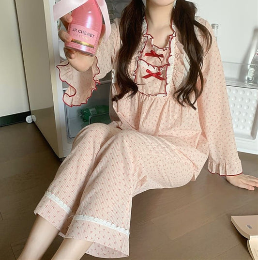 【2点セット】約束結ぶリボンとルームウェア(全2色) ピンク