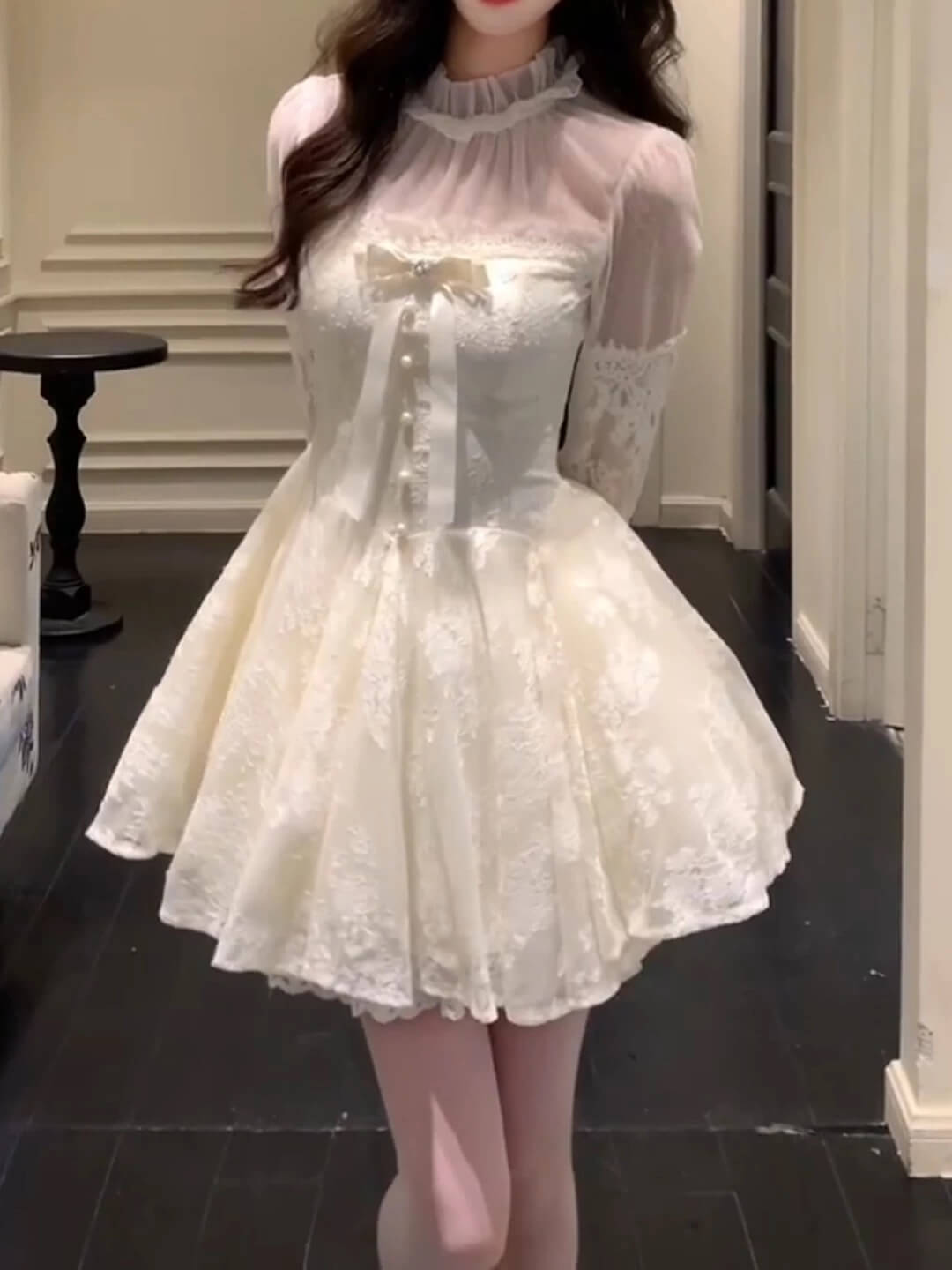 《繊細なレースとチュールの重なり》月明かりの舞踏会ワンピース