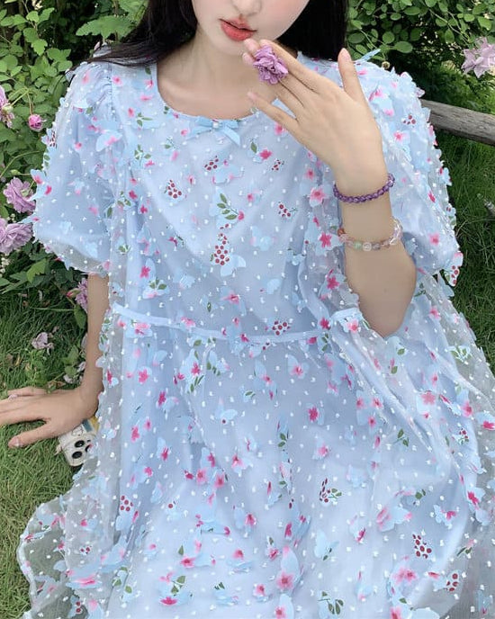 《一瞬で華やぐ》夢見る午後に咲くフラワーガーデンワンピース(全2色)