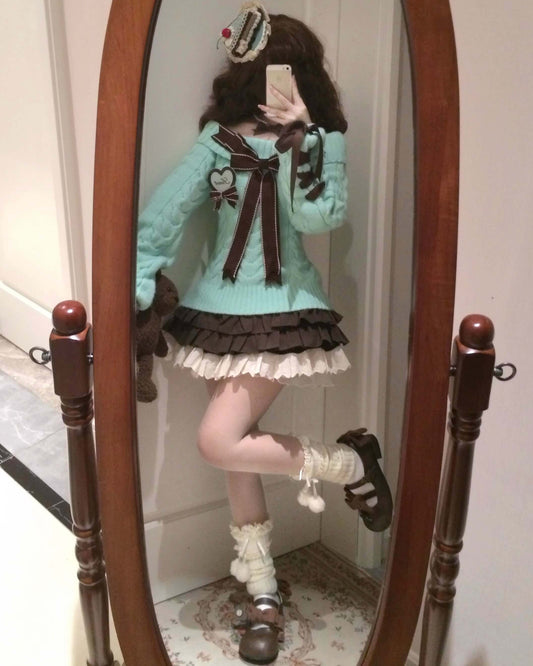 【スイーツのような可愛さ】夢見るパティシエのショコラリボンニット(全5色)