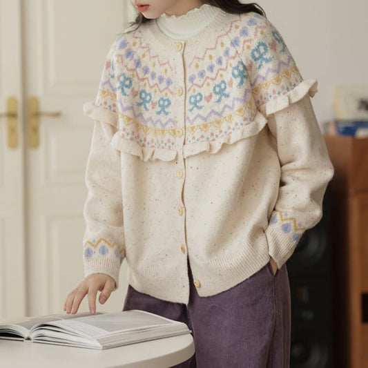 大好きリボンのニットカーディガン(全3色) アイボリー