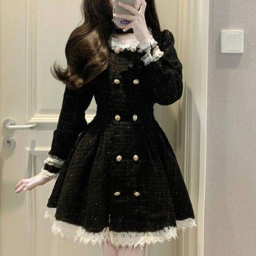 萌✨モユル 変形ワンピース 長袖 ティアード バルーン ブラック 萌✨モユル 変形ワンピース 長袖 ティアード バルーン ブラック 59美品