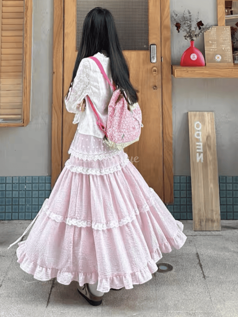 ふわり広がる桃の香りロングスカート