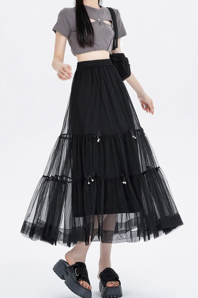 お姫様とリボンのシアースカート(全4色) ブラック / S