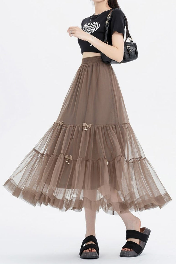 お姫様とリボンのシアースカート(全4色) ブラウン / S