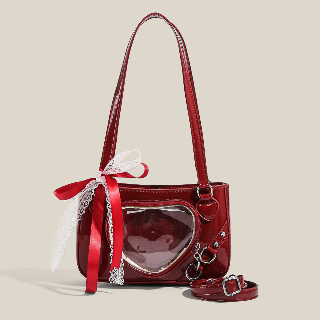 【ハンド/ショルダー 2way仕様】ハートのきらめきを閉じ込めた痛バッグ(全4色) レッド