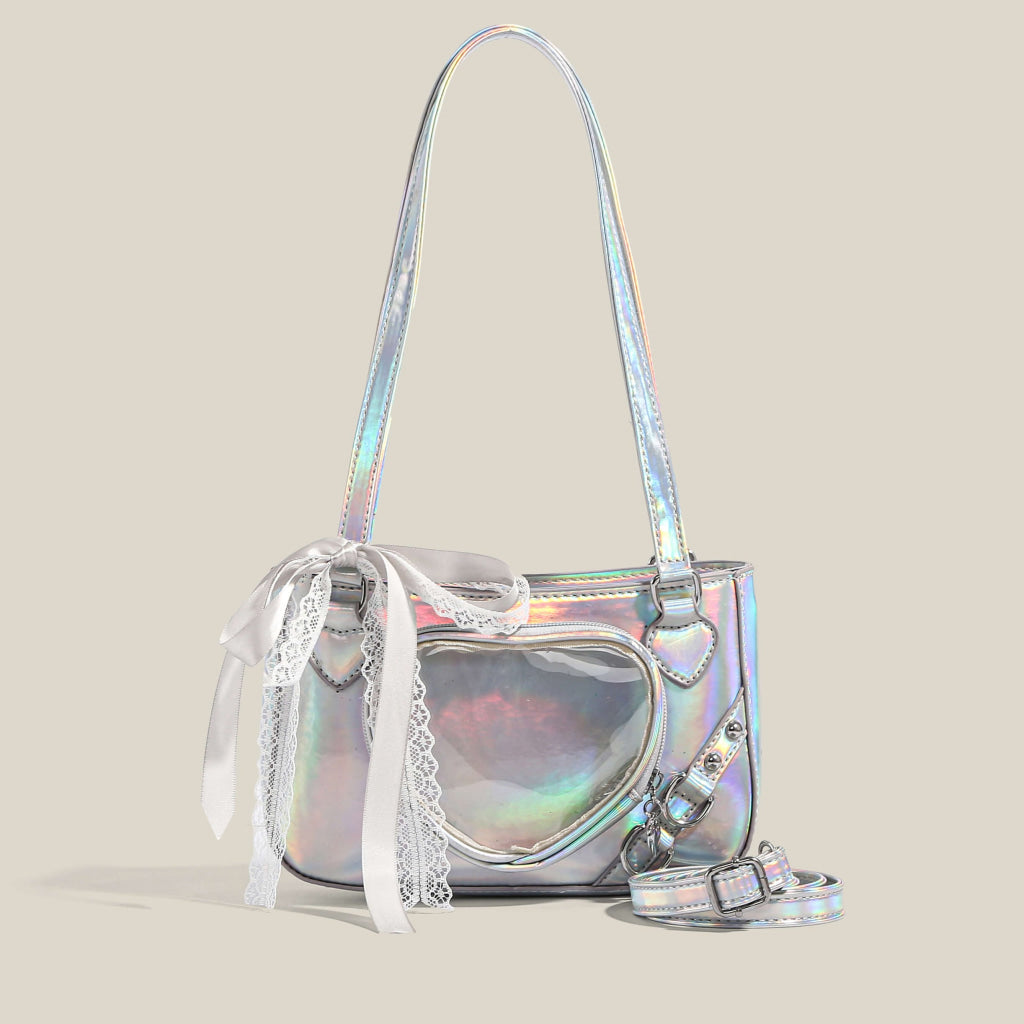 【ハンド/ショルダー 2way仕様】ハートのきらめきを閉じ込めた痛バッグ(全4色) シルバー