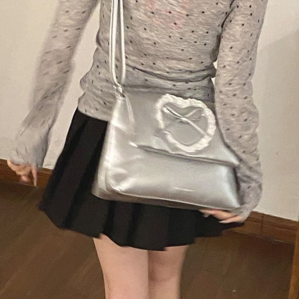 ハートを彩るガーリーバッグ(全3色) シルバー