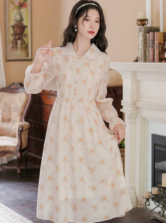 花咲く橙の彩りワンピース