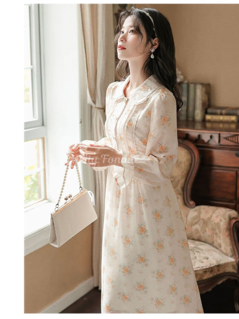 花咲く橙の彩りワンピース
