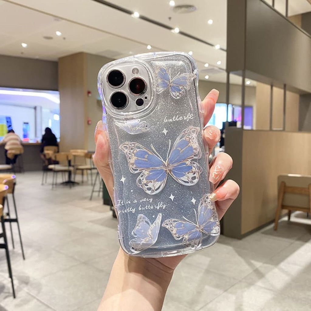 煌めく蝶々のIphoneケース(全2色) Iphone 15 / ライトブルー