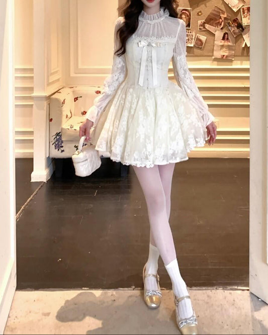 《繊細なレースとチュールの重なり》月明かりの舞踏会ワンピース