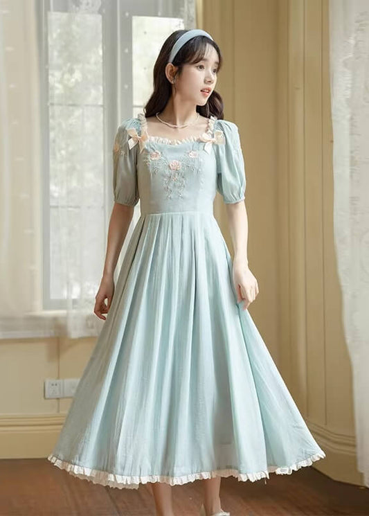 《ふわり揺れるロング丈》湖畔に咲く薔薇ワンピース