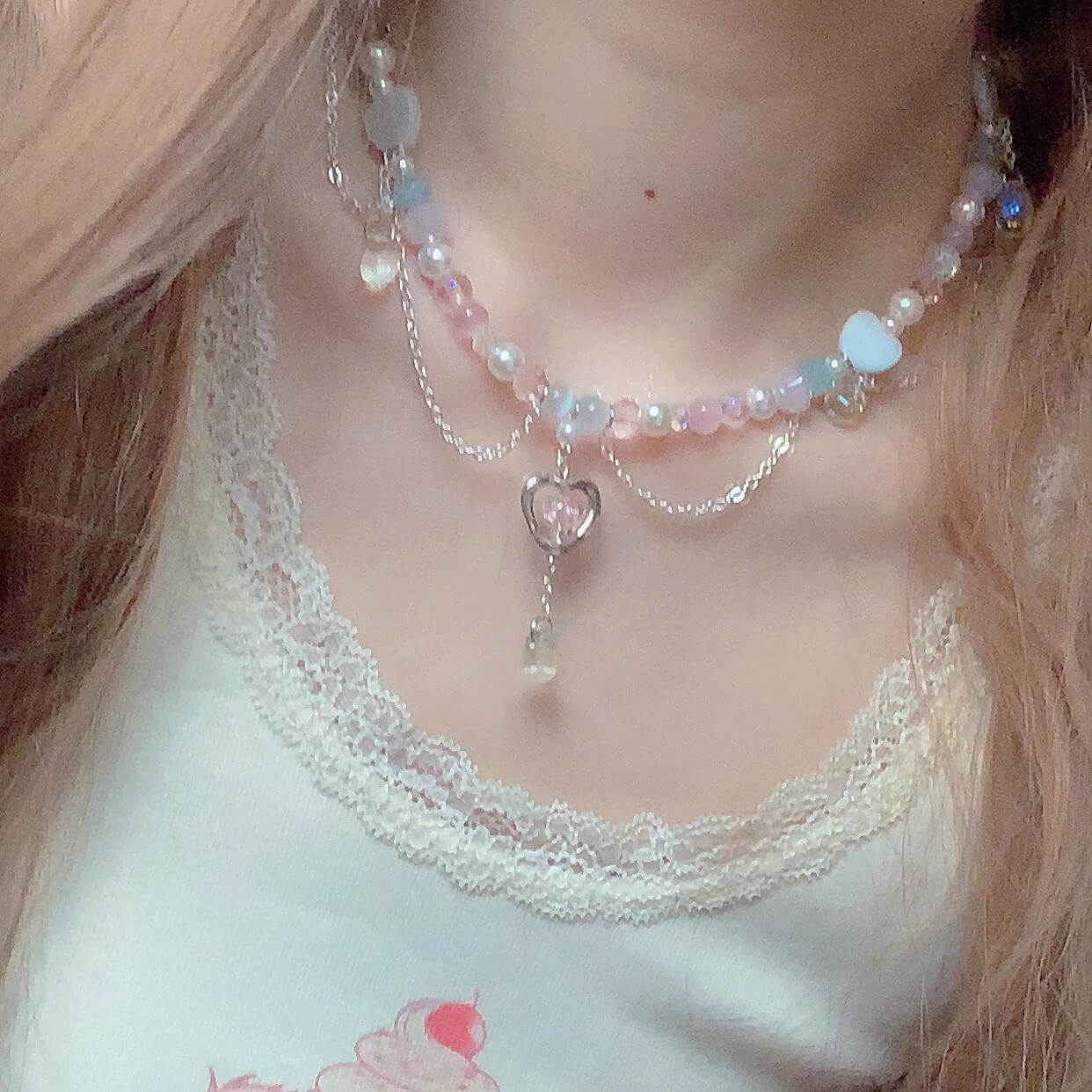 恋色シュガーハートのきらめきネックレス