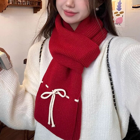 《防寒も可愛さも、これひとつで》恋色リボンのぬくもりマフラー(全6色)