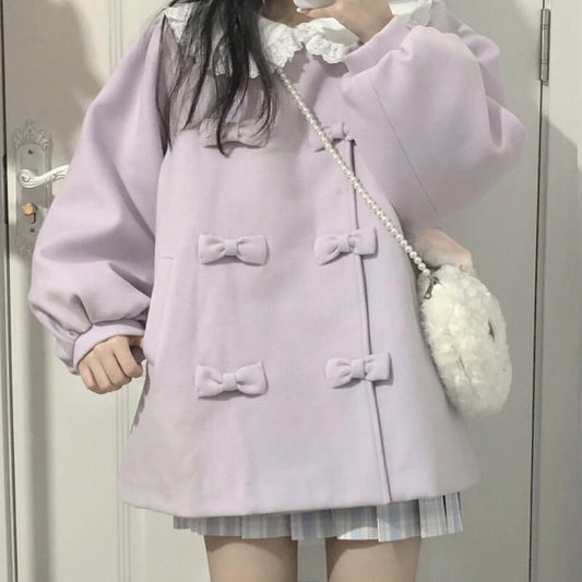 《リボンでときめく冬コート》小さな約束かわすラベンダーコート