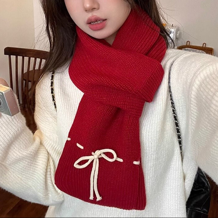 《防寒も可愛さも、これひとつで》恋色リボンのぬくもりマフラー(全6色)