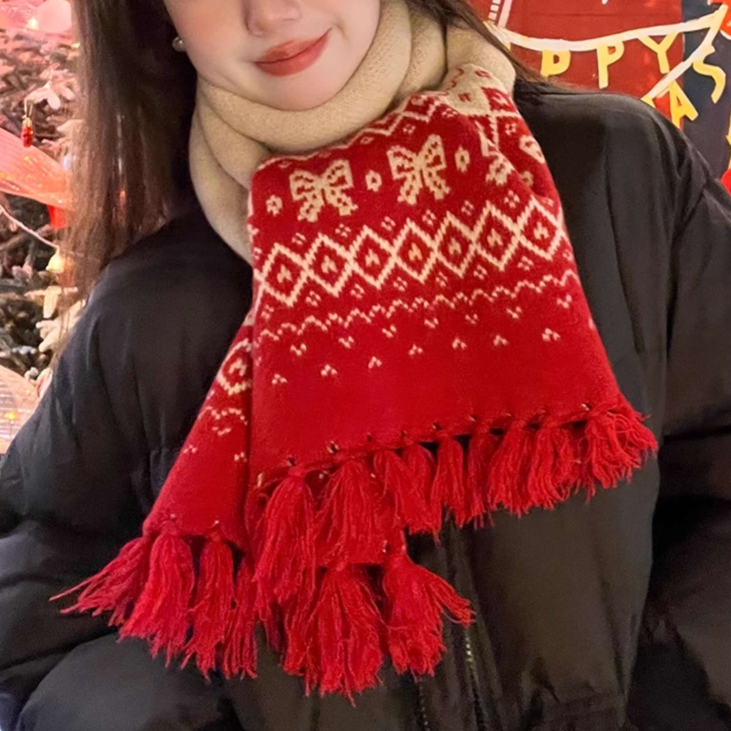 【ぬくもりリボン編み】雪の森で出会うリボンの約束マフラー(全4色)