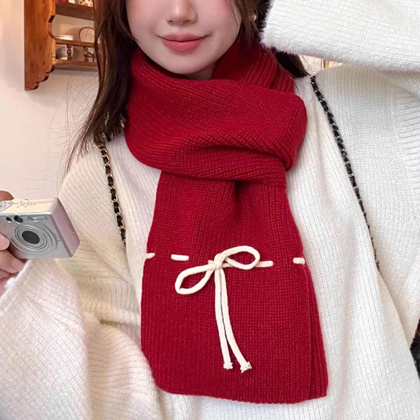 《防寒も可愛さも、これひとつで》恋色リボンのぬくもりマフラー(全6色)