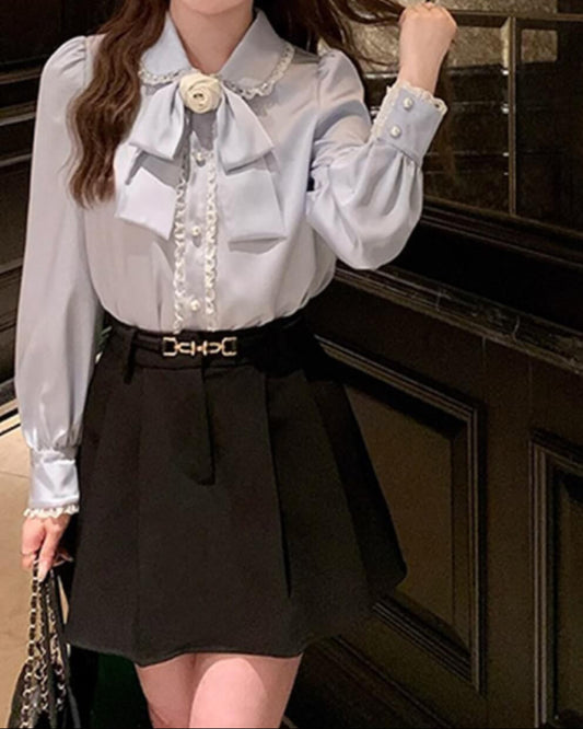 夢見るローズティーブラウス(全2色) ライトブルー