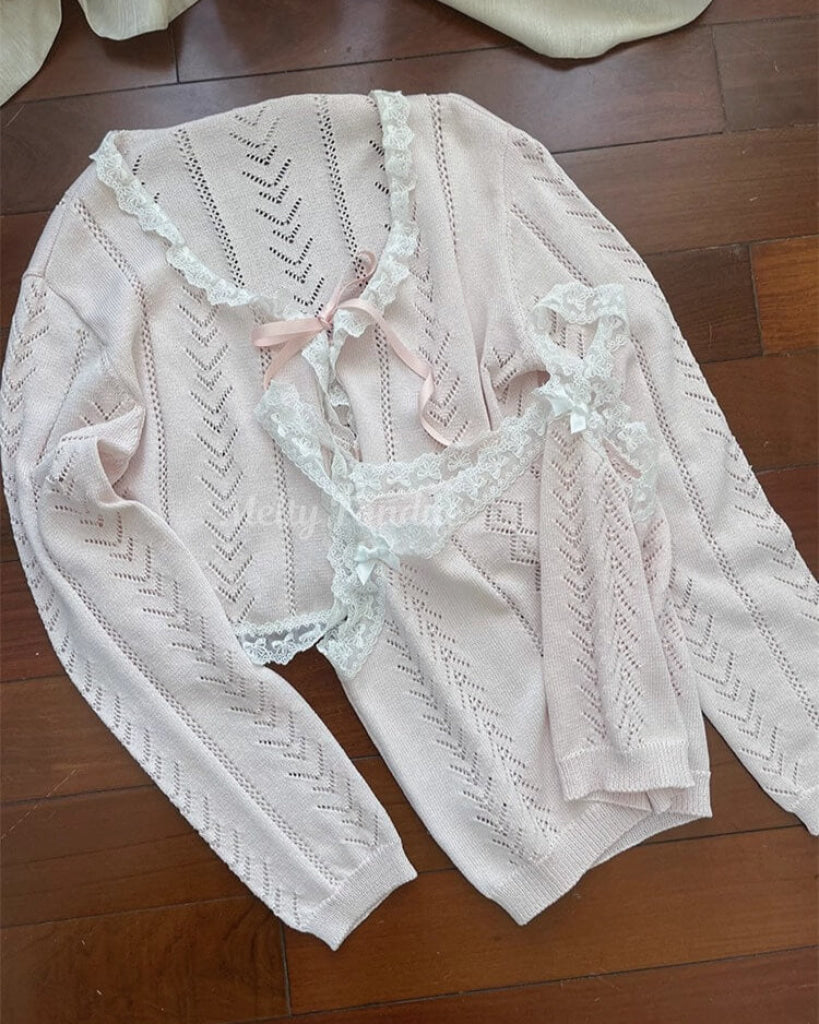 【2点セット】秘密の午後に甘く揺れるリボンキャミ&カーデ