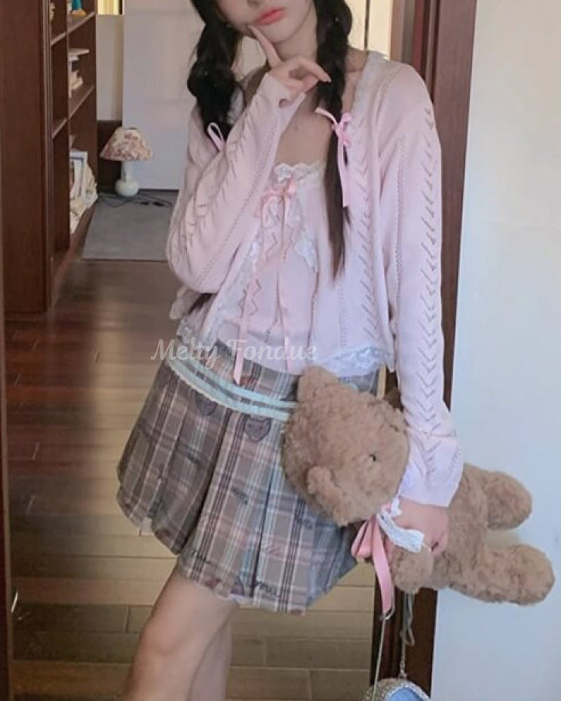 【2点セット】秘密の午後に甘く揺れるリボンキャミ&カーデ