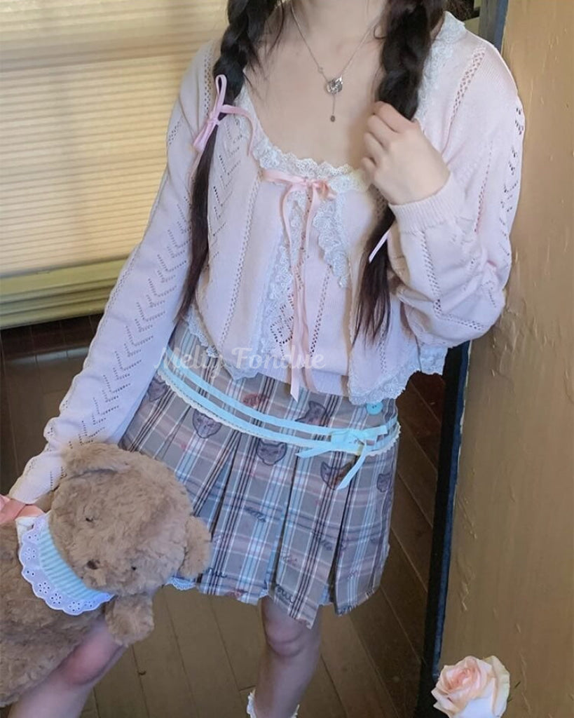 【2点セット】秘密の午後に甘く揺れるリボンキャミ&カーデ