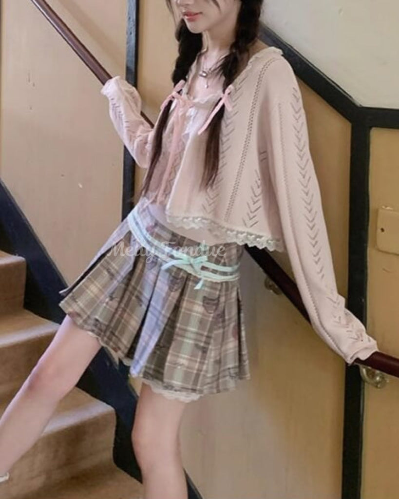 【2点セット】秘密の午後に甘く揺れるリボンキャミ&カーデ