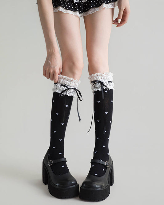 夢に見たハートのお空ソックス(全2色) ブラック