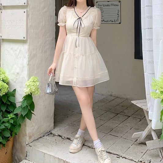 透き通る白百合のワンピース ショート丈