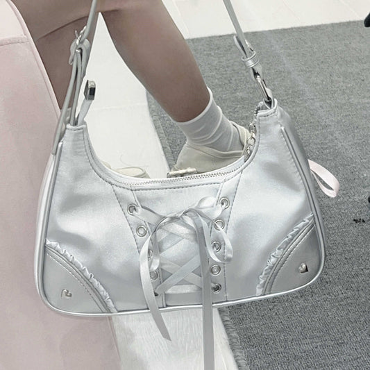 想いを繋げるレースアップ痛バッグ(全2色) シルバー