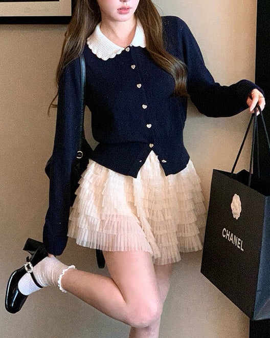 《ハートボタンでときめく》恋咲く予感のニットカーディガン（全3色）