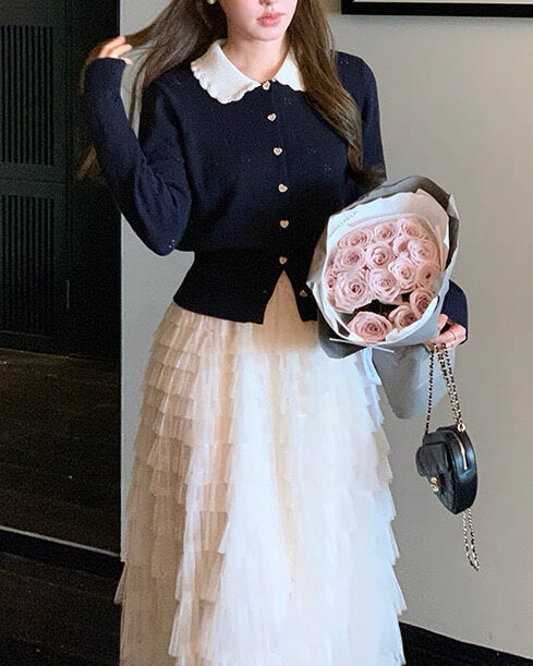 《ハートボタンでときめく》恋咲く予感のニットカーディガン（全3色）