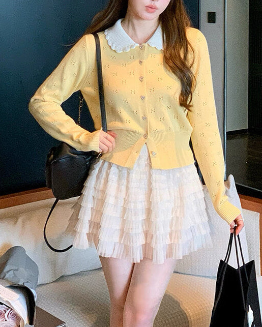 《ハートボタンでときめく》恋咲く予感のニットカーディガン（全3色）