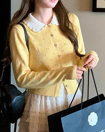 《ハートボタンでときめく》恋咲く予感のニットカーディガン（全3色）