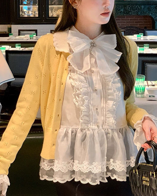 《ハートボタンでときめく》恋咲く予感のニットカーディガン（全3色）