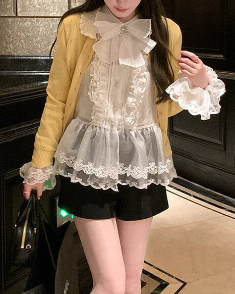 《ハートボタンでときめく》恋咲く予感のニットカーディガン（全3色）