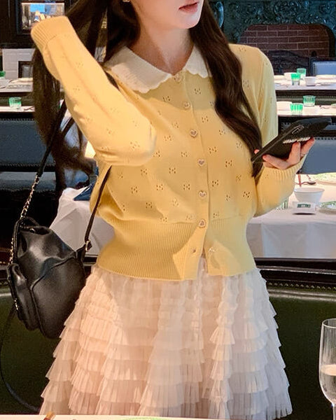 《ハートボタンでときめく》恋咲く予感のニットカーディガン（全3色）