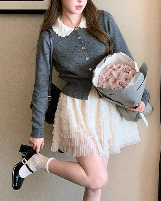 《ハートボタンでときめく》恋咲く予感のニットカーディガン（全3色）