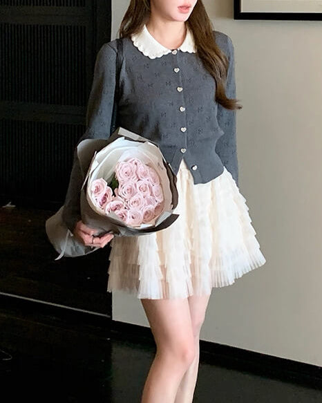 《ハートボタンでときめく》恋咲く予感のニットカーディガン（全3色）