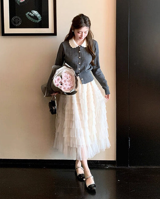 《ハートボタンでときめく》恋咲く予感のニットカーディガン（全3色）