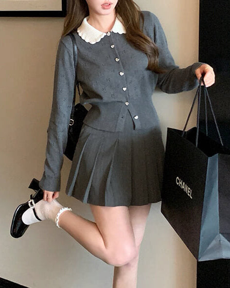 《ハートボタンでときめく》恋咲く予感のニットカーディガン（全3色）