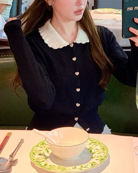 《ハートボタンでときめく》恋咲く予感のニットカーディガン（全3色）