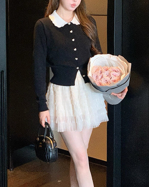 《ハートボタンでときめく》恋咲く予感のニットカーディガン（全3色）