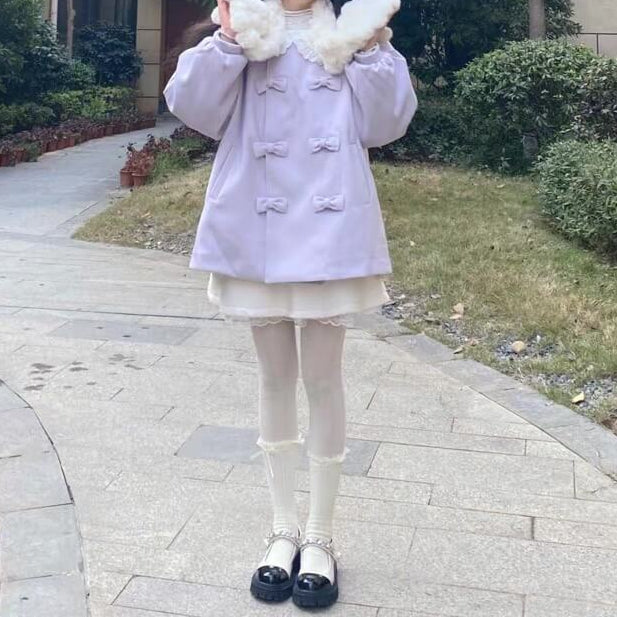 《リボンでときめく冬コート》小さな約束かわすラベンダーコート