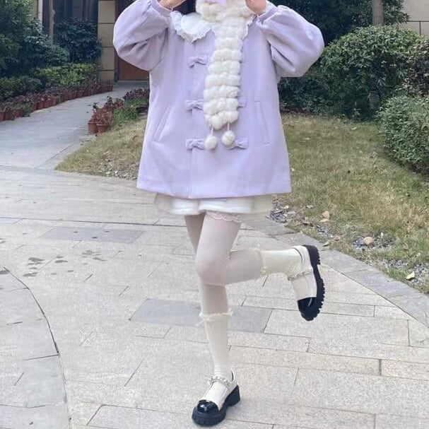 《リボンでときめく冬コート》小さな約束かわすラベンダーコート