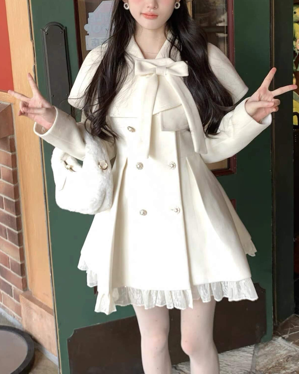 【ケープ付き2点セット】雪の舞踏会へ誘うシュガーケープコート