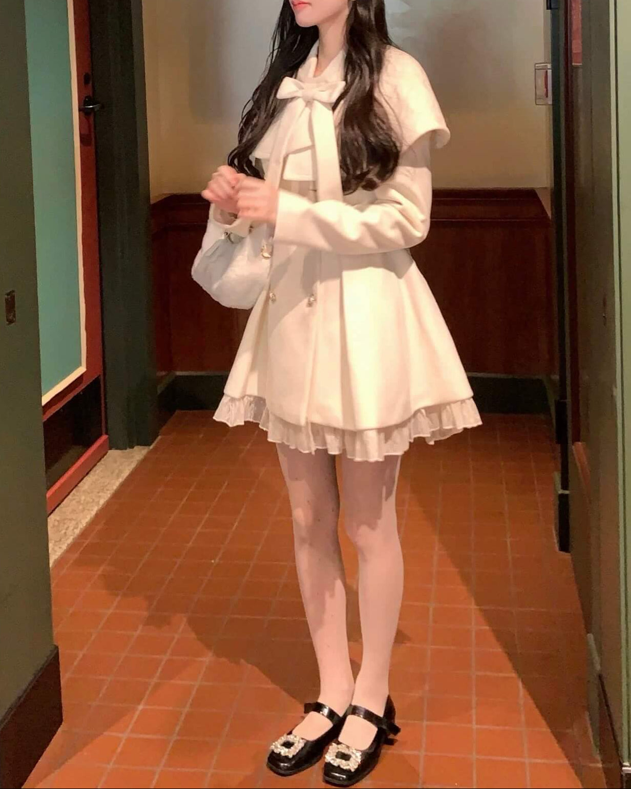 【ケープ付き2点セット】雪の舞踏会へ誘うシュガーケープコート