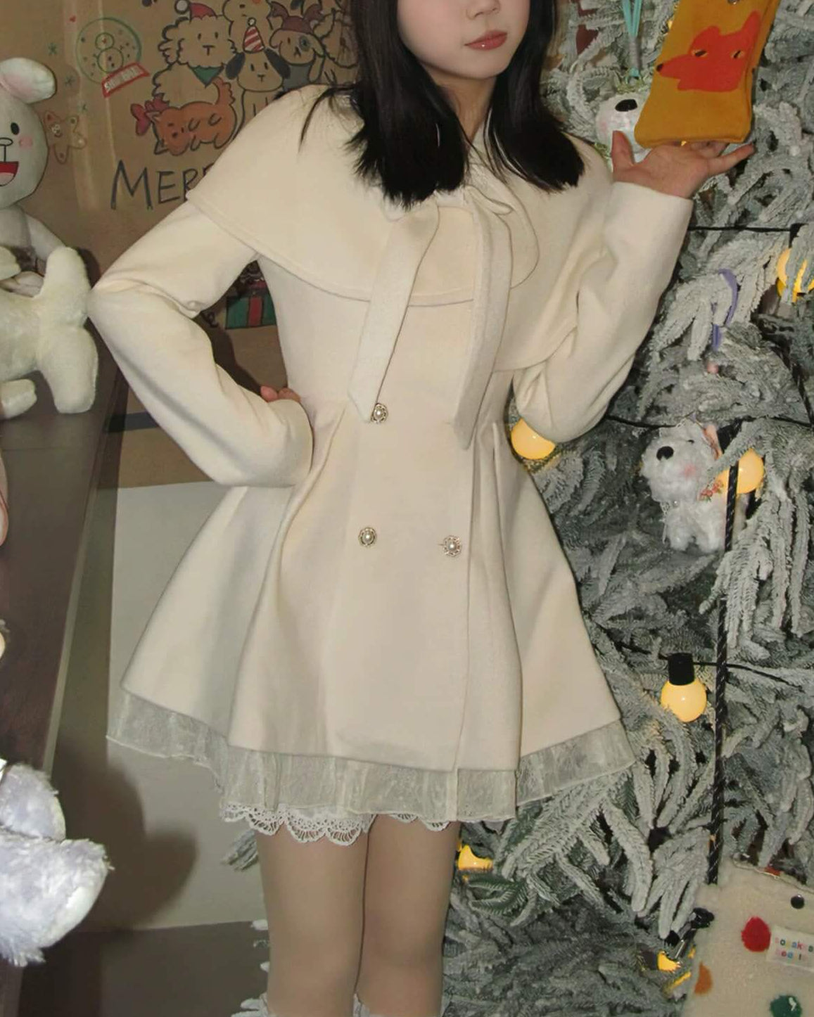 【ケープ付き2点セット】雪の舞踏会へ誘うシュガーケープコート